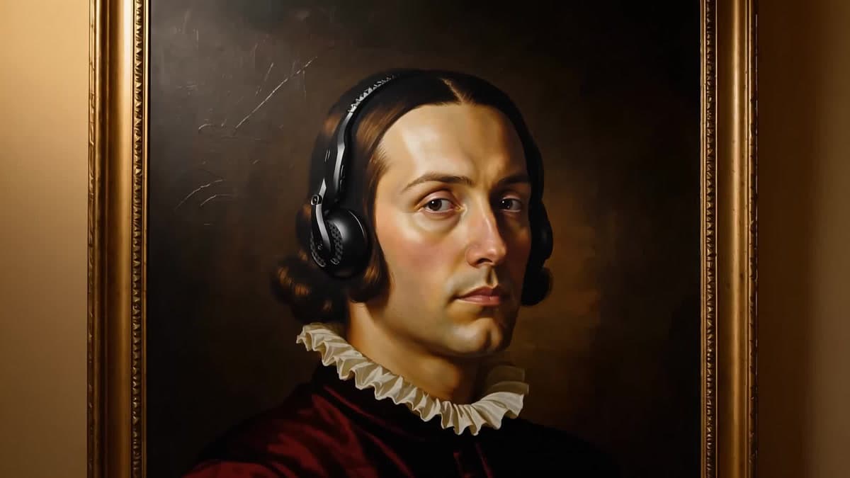 Visiteur mat engem professionellen Audioguide an enger Ausstellung